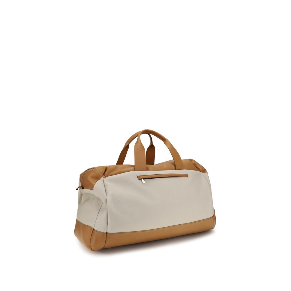 Brunello Cucinelli Beige Active Travel Bag In Leather