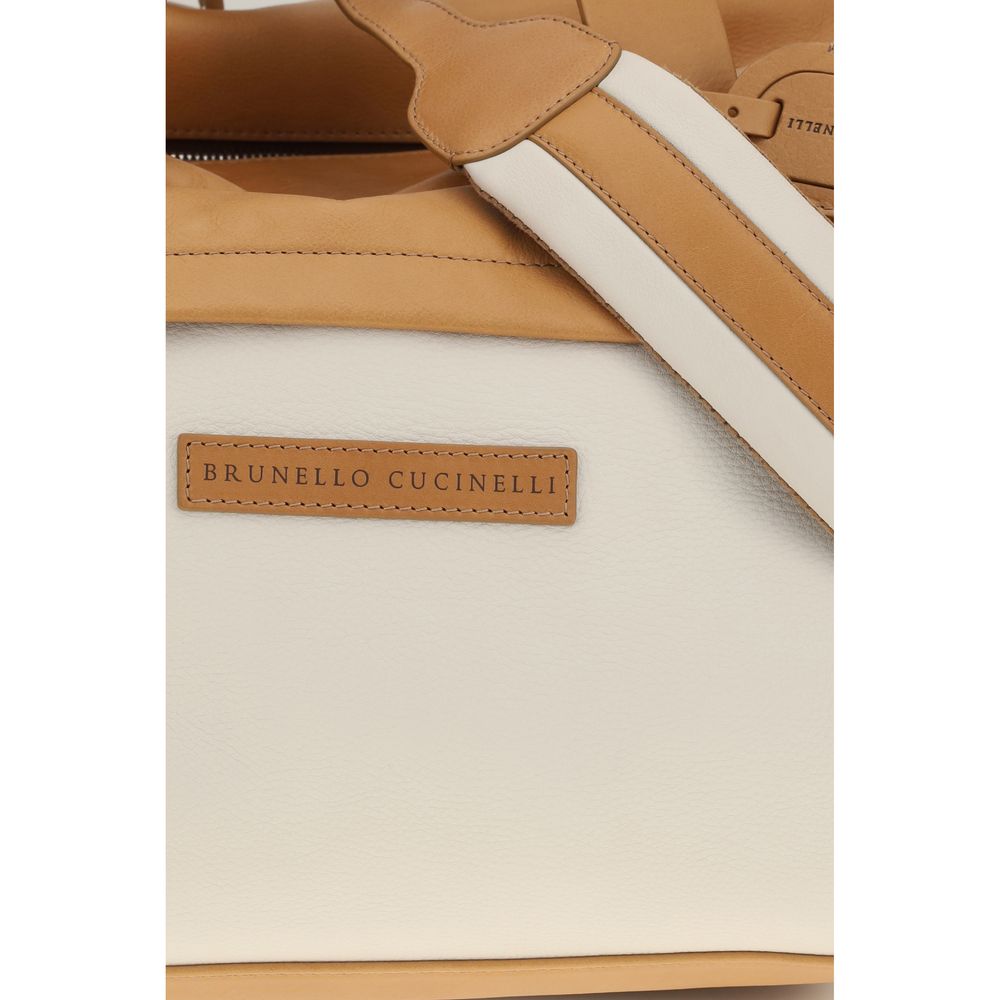 Brunello Cucinelli Beige Active Travel Bag In Leather