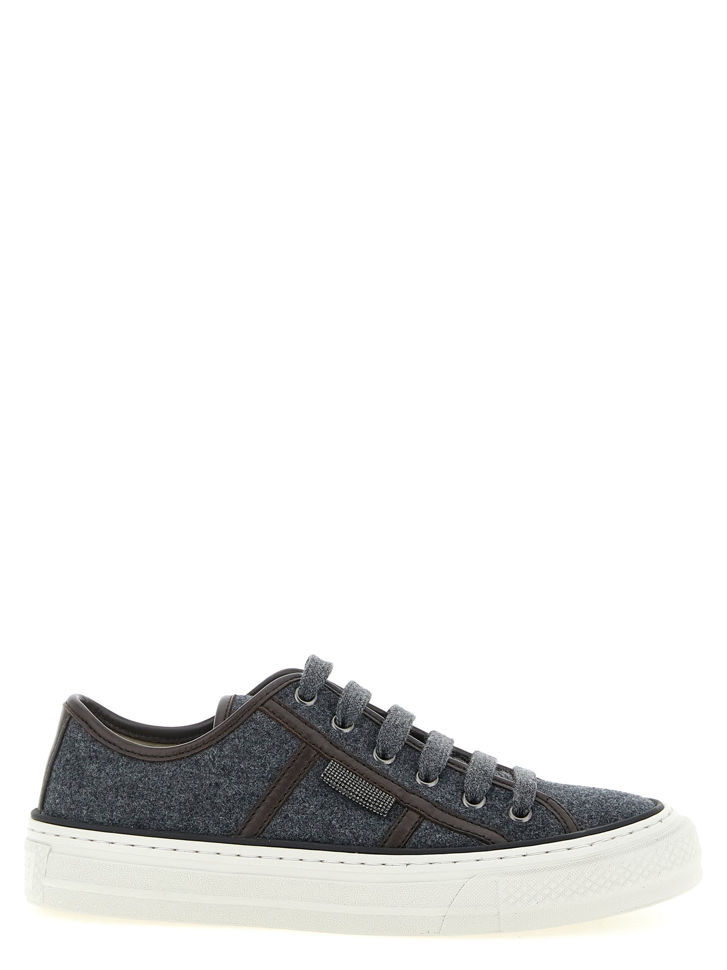 Brunello Cucinelli Gray Virgin Wool Low Top Sneakers grau