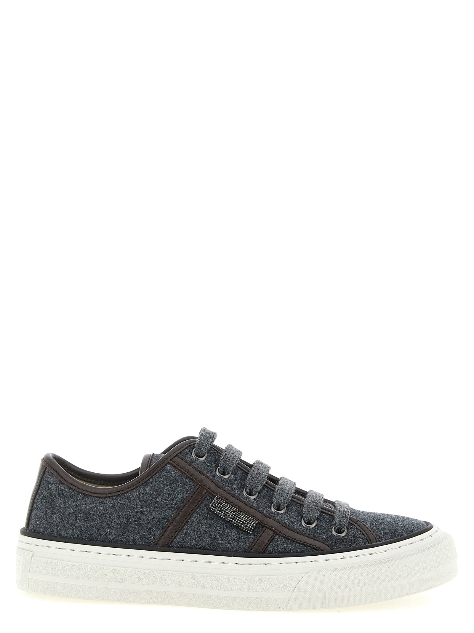 Brunello Cucinelli Gray Virgin Wool Low Top Sneakers grau