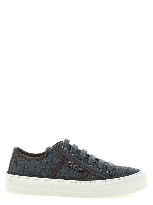 Brunello Cucinelli Gray Virgin Wool Low Top Sneakers grau