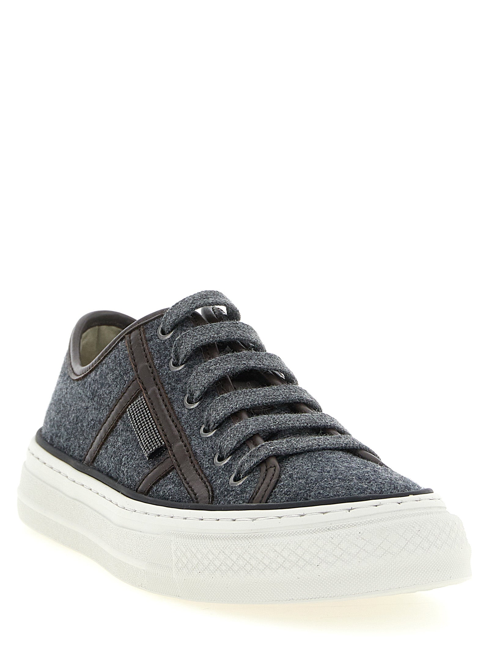 Brunello Cucinelli Gray Virgin Wool Low Top Sneakers grau