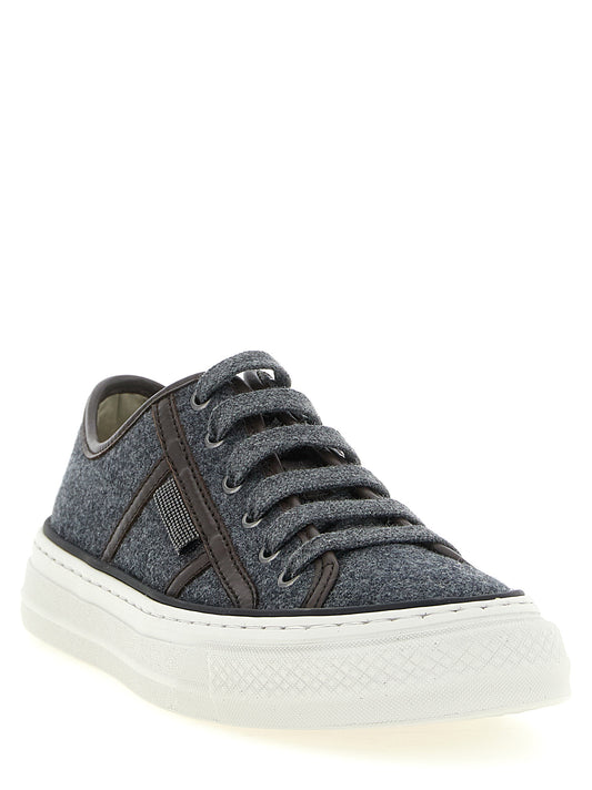 Brunello Cucinelli Gray Virgin Wool Low Top Sneakers grau