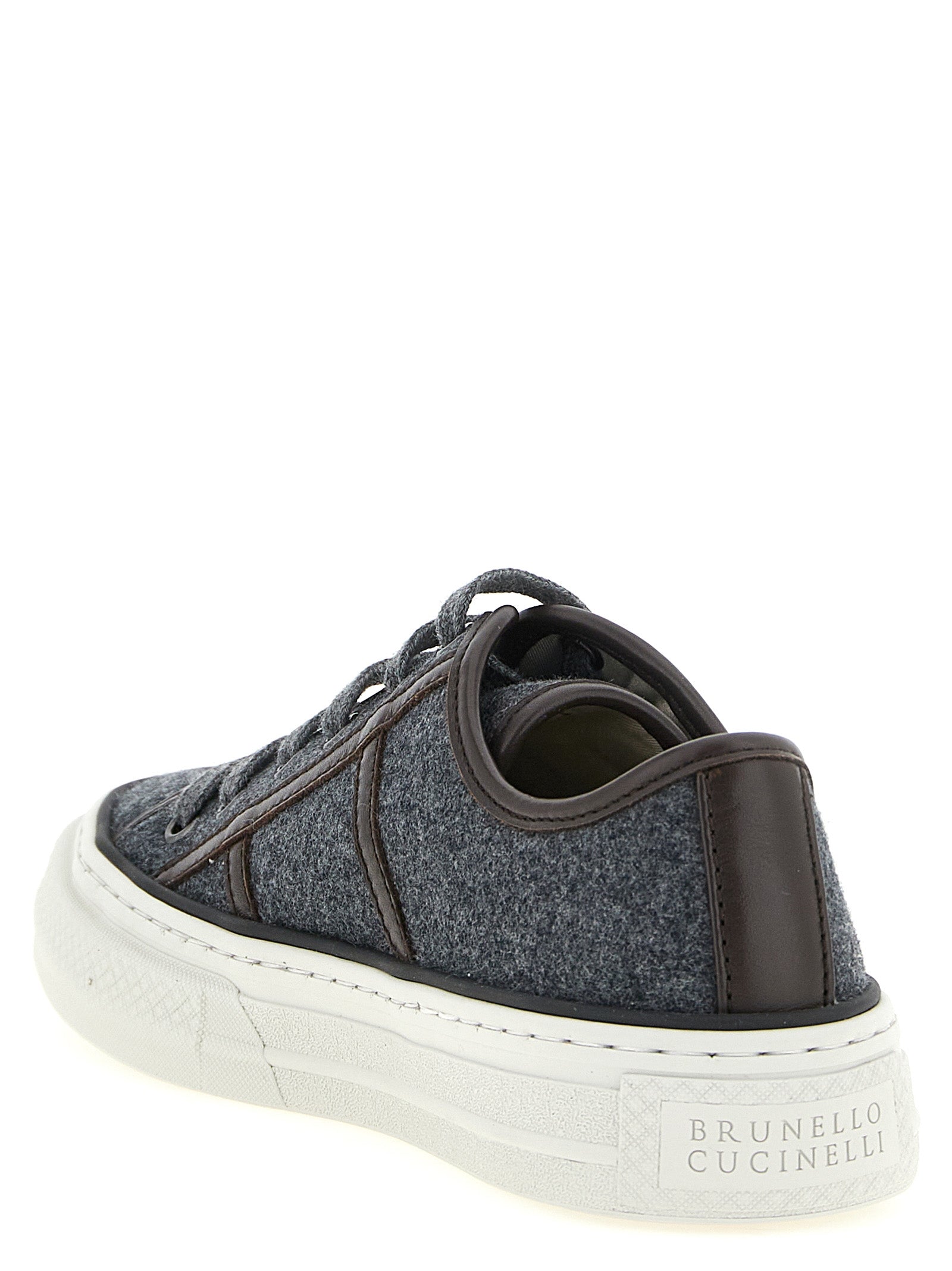 Brunello Cucinelli Gray Virgin Wool Low Top Sneakers grau