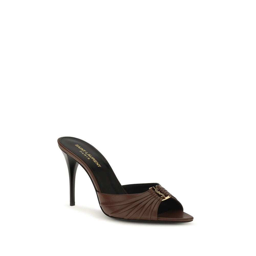 Saint Laurent Brown Babylone Smooth Leather Mules Mini Pumps braun