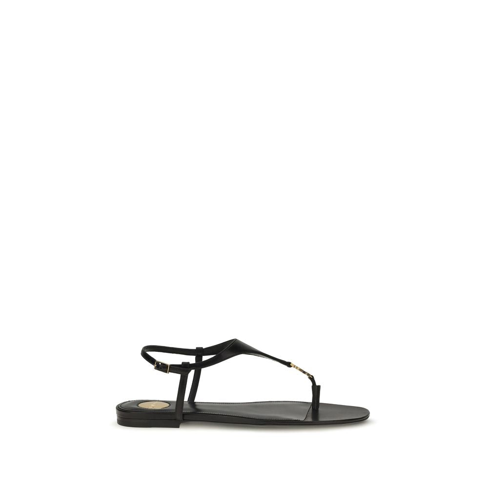 Saint Laurent Black Cassandre Leather Sandals schwarz