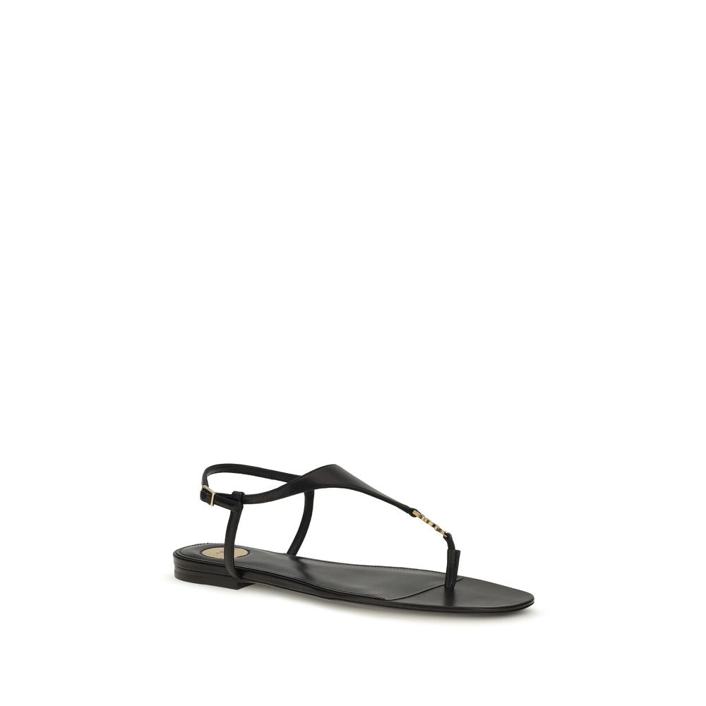 Saint Laurent Black Cassandre Leather Sandals schwarz