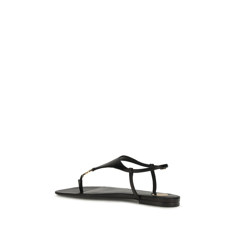 Saint Laurent Black Cassandre Leather Sandals schwarz