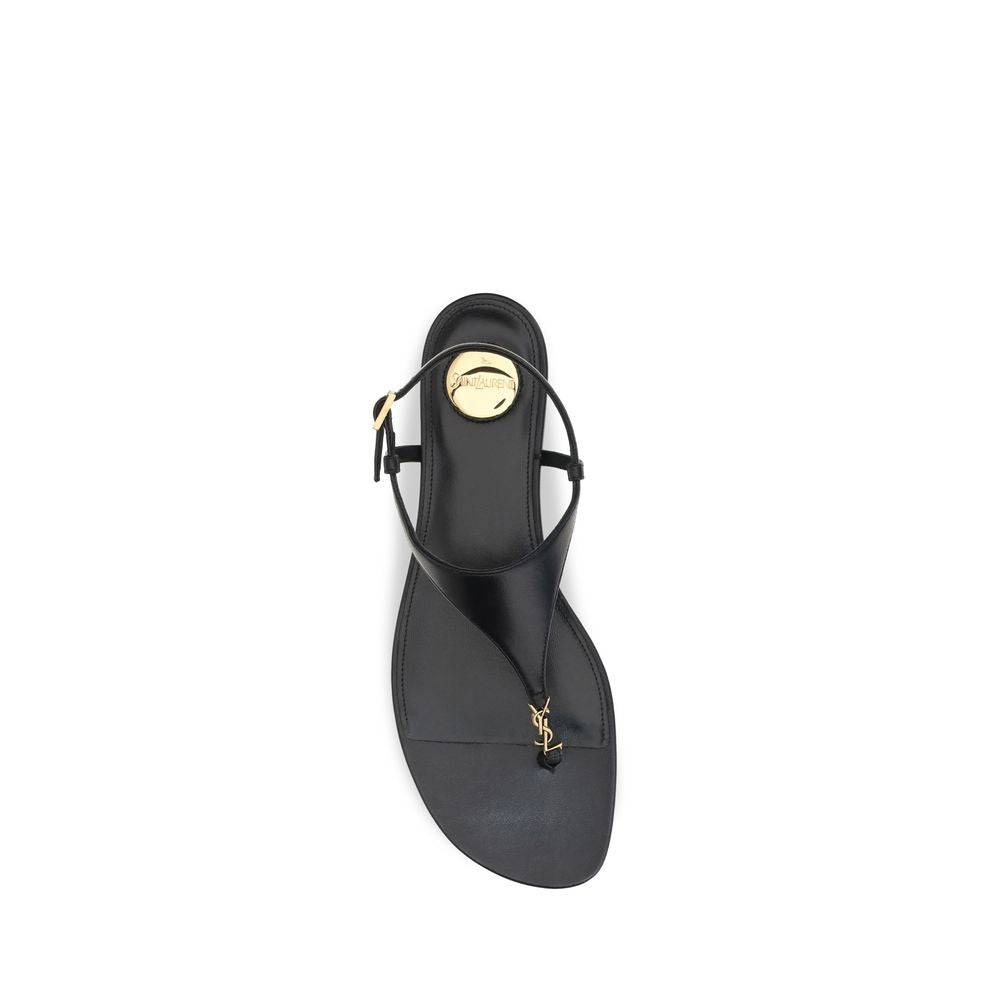 Saint Laurent Black Cassandre Leather Sandals schwarz