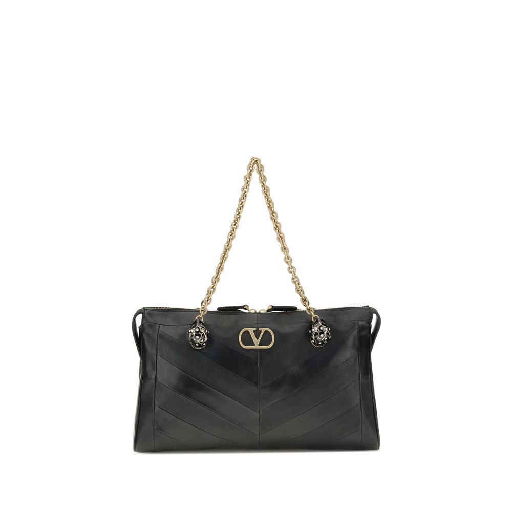 Valentino Garavani Black Panthea Chevron Medium Shoulder Bag schwarz