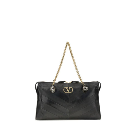 Valentino Garavani Black Panthea Chevron Medium Shoulder Bag schwarz