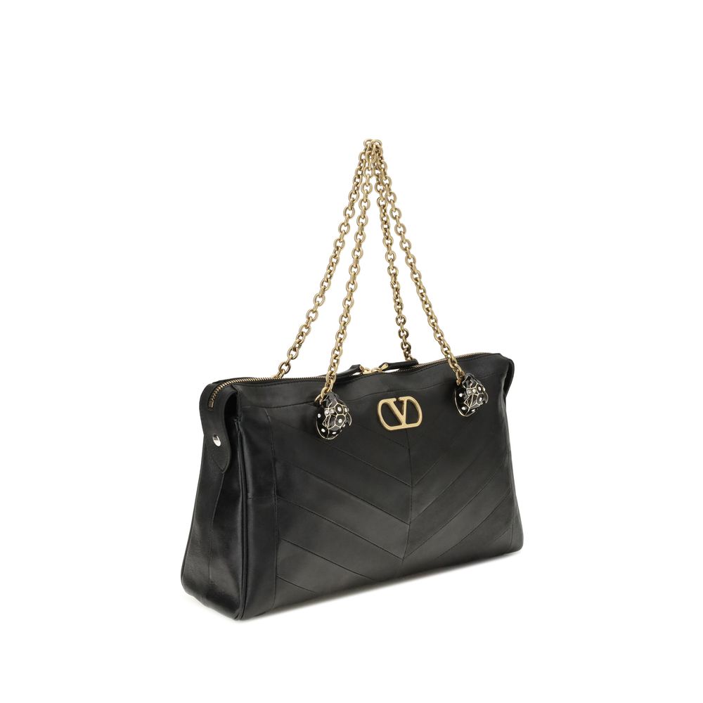 Valentino Garavani Black Panthea Chevron Medium Shoulder Bag schwarz