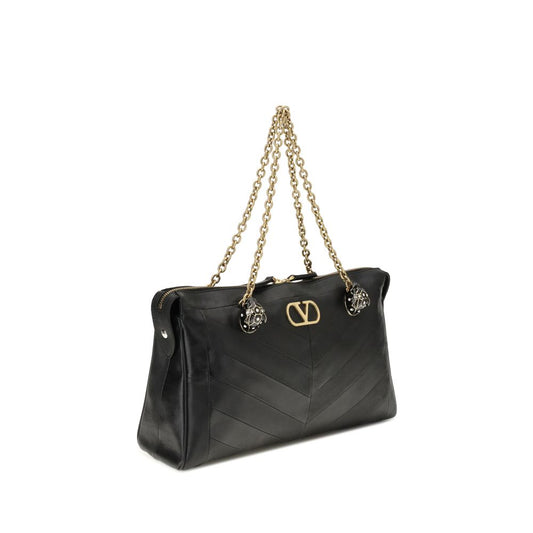 Valentino Garavani Black Panthea Chevron Medium Shoulder Bag schwarz
