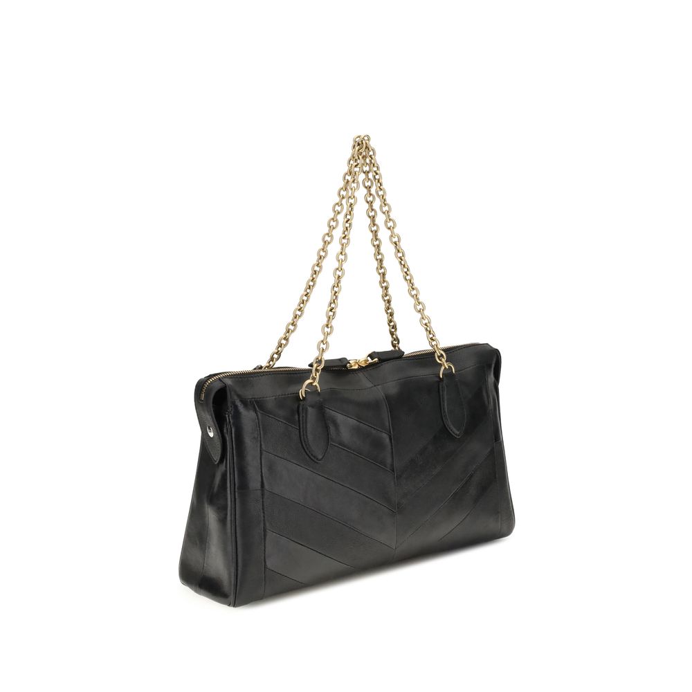 Valentino Garavani Black Panthea Chevron Medium Shoulder Bag schwarz
