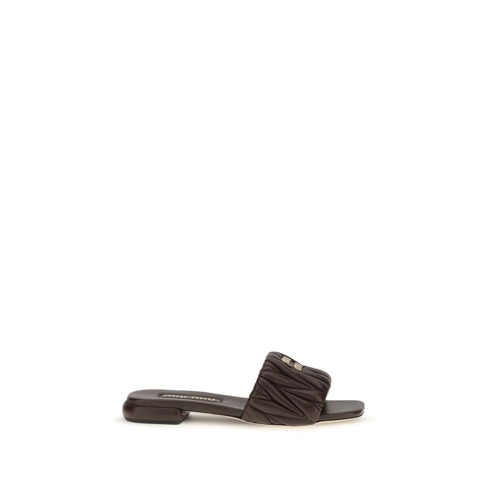 Miu Brown Matelassé Nappa Leather Sandals braun