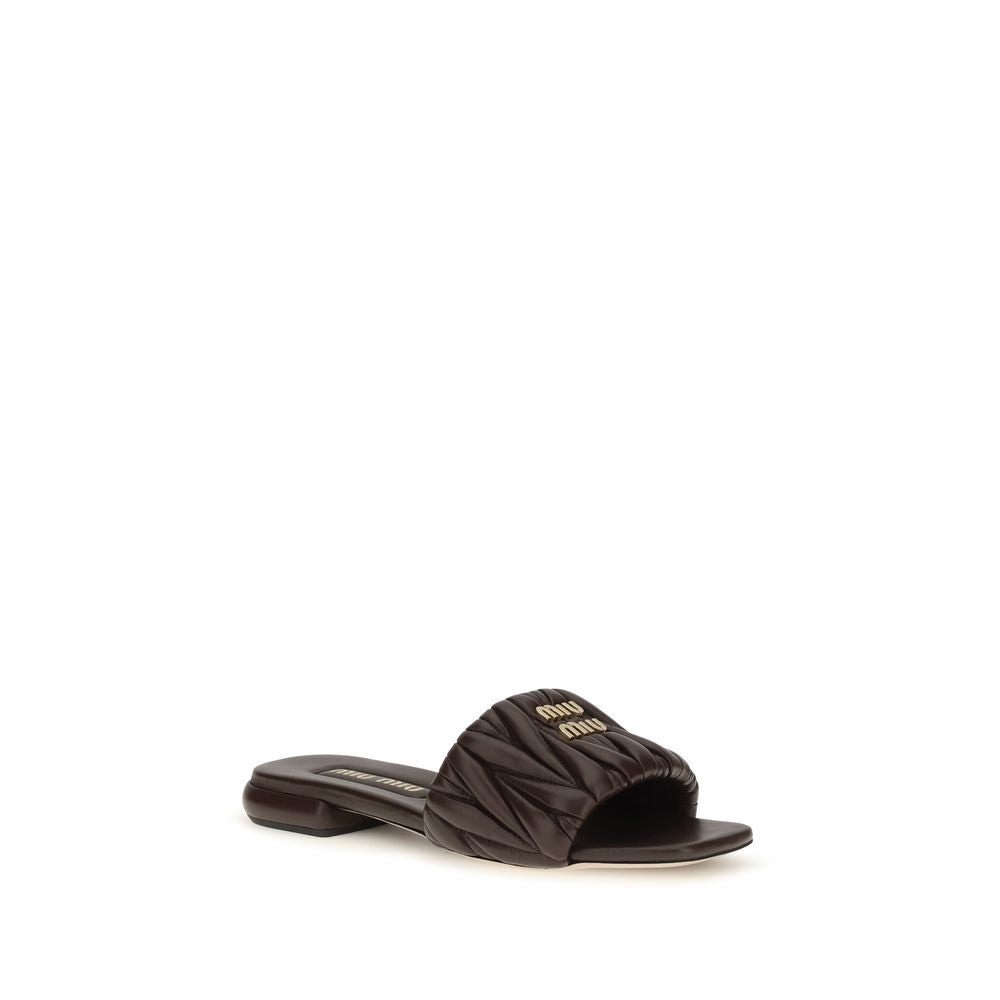 Miu Brown Matelassé Nappa Leather Sandals braun