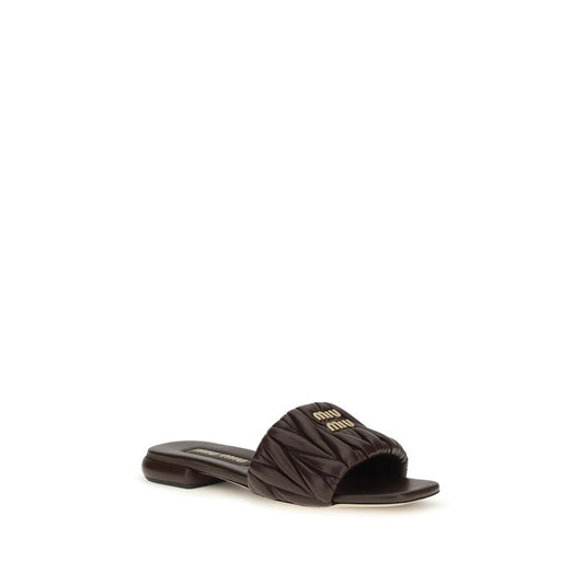Miu Brown Matelassé Nappa Leather Sandals braun
