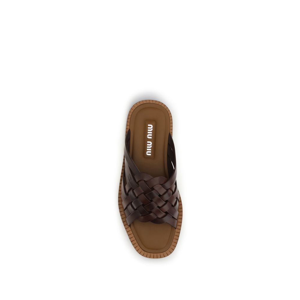 Miu Brown Leather Sandals braun