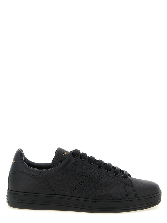 Tom Ford Black Leather Low Top Sneakers schwarz