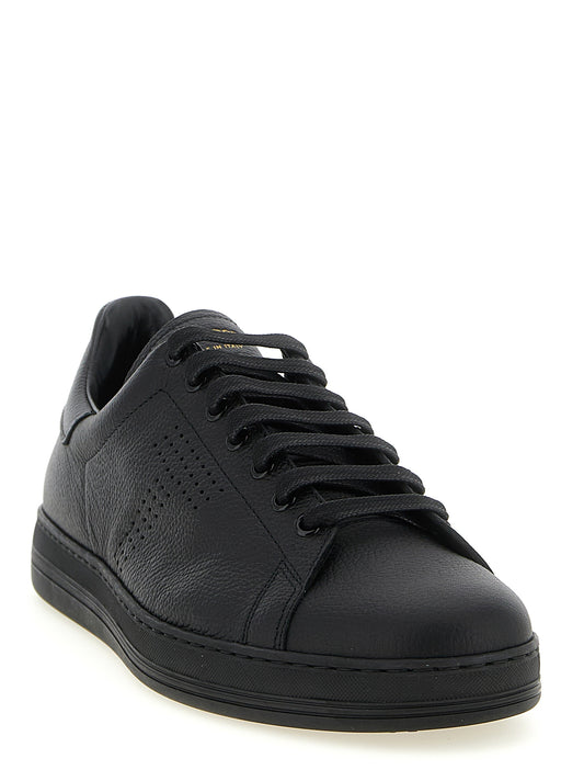 Tom Ford Black Leather Low Top Sneakers schwarz