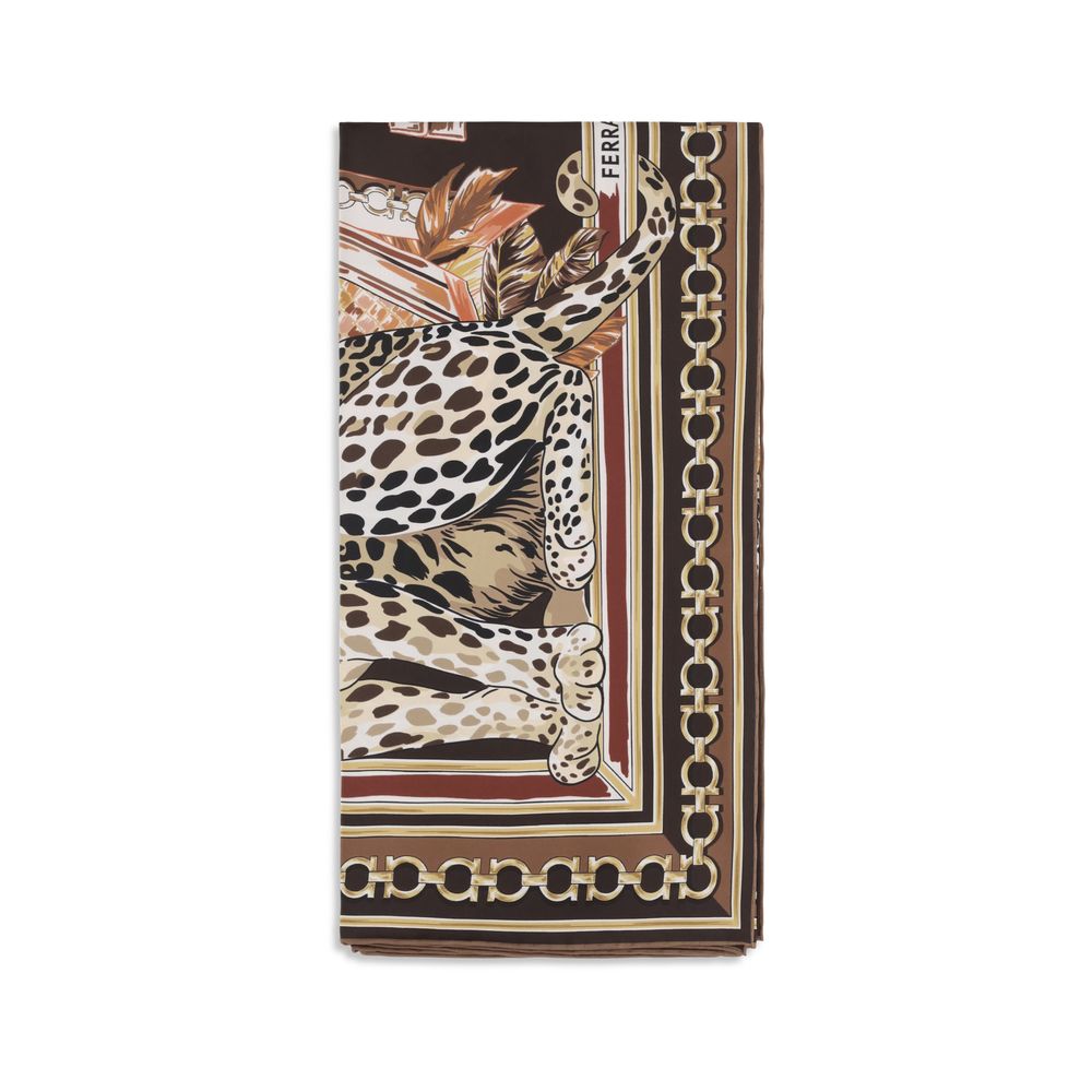 Ferragamo Multicolor Leopard-Print Silk Scarf Foulard