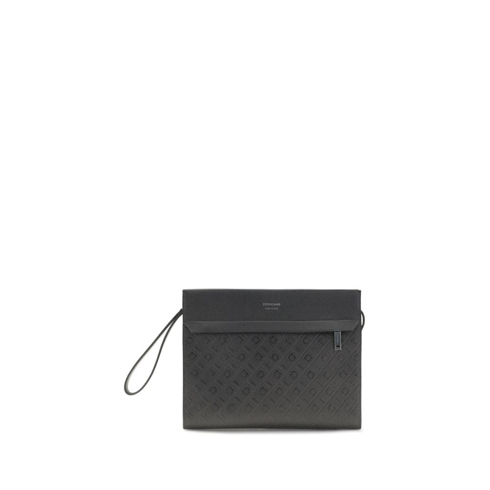 Ferragamo Black Monogram Pouch Handbag schwarz