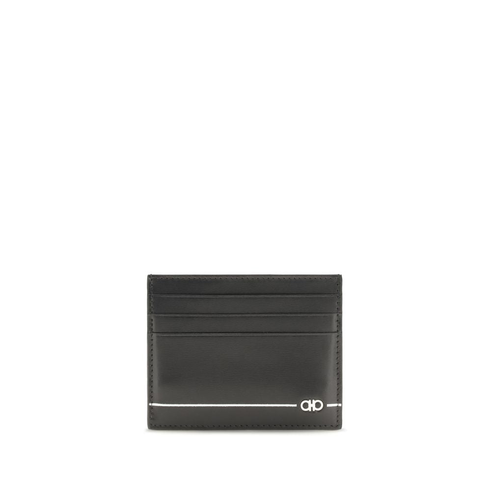 Ferragamo Black Leather Card Holder Wallet schwarz