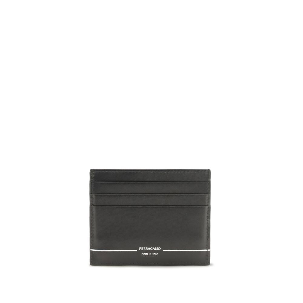Ferragamo Black Leather Card Holder Wallet schwarz