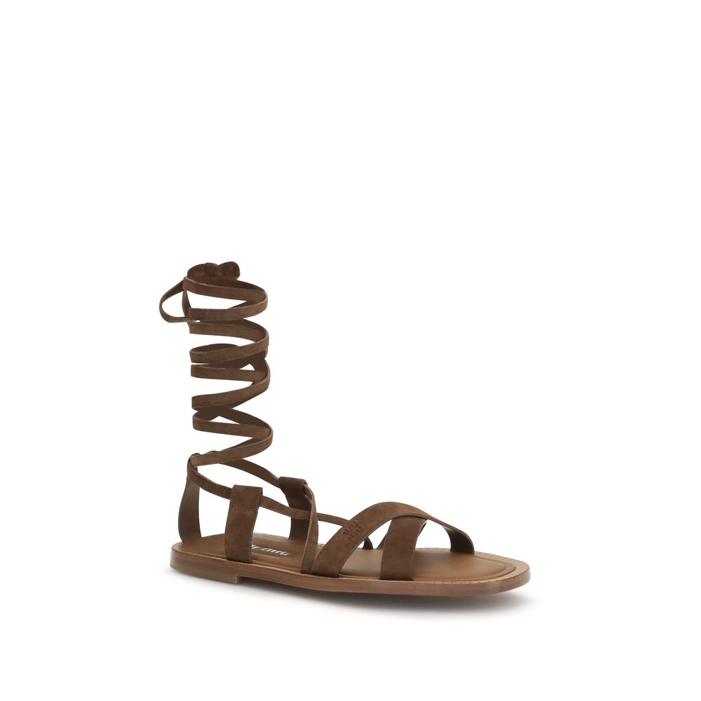 Miu Brown Gladiator Leather Sandals braun