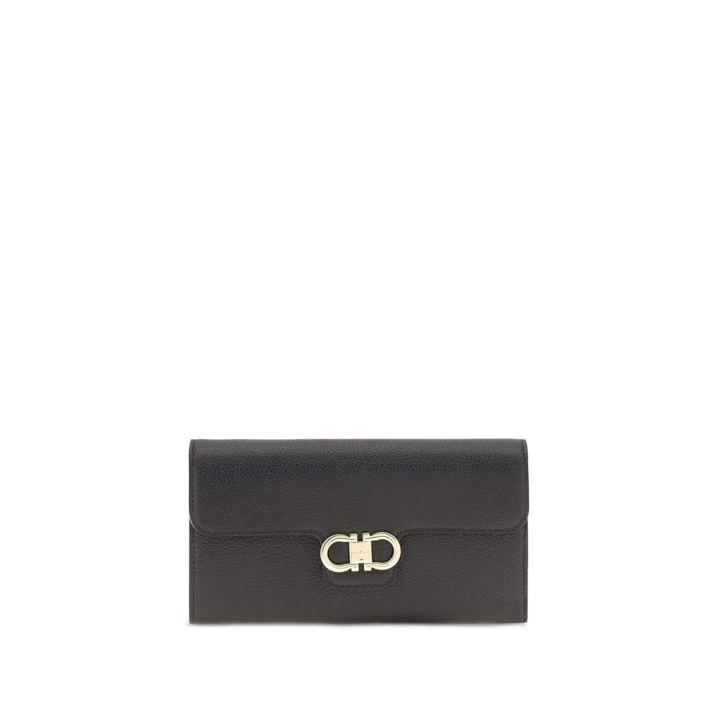 Ferragamo Black Gancini Wallet With Shoulder Strap schwarz