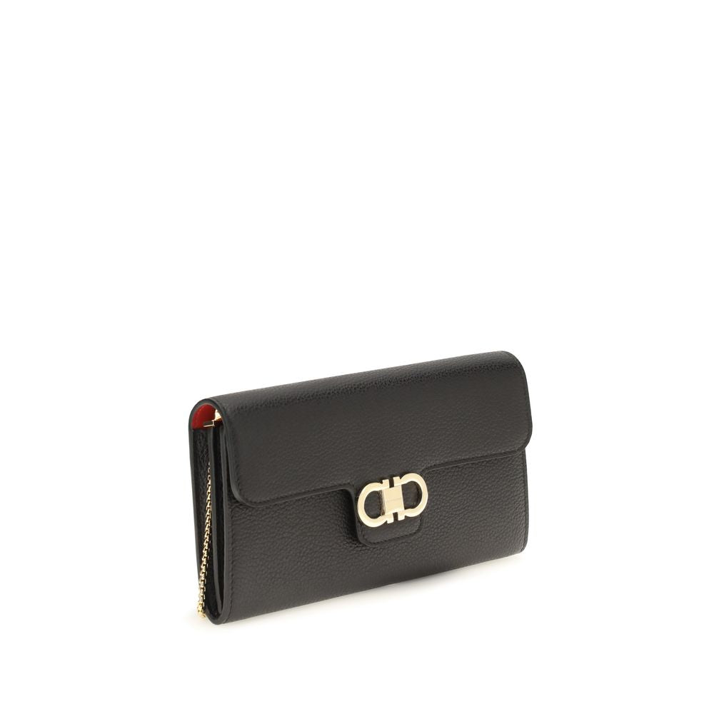 Ferragamo Black Gancini Wallet With Shoulder Strap schwarz