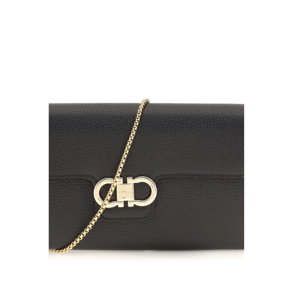 Ferragamo Black Gancini Wallet With Shoulder Strap schwarz