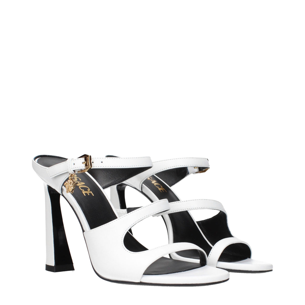 Versace White Leather Stiletto Heel Sandals weiss