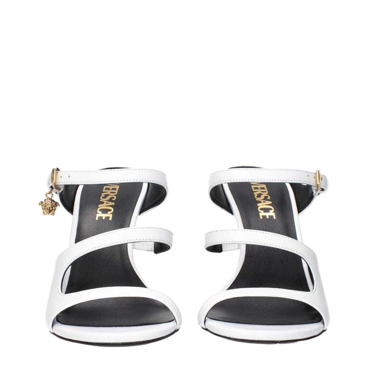 Versace White Leather Stiletto Heel Sandals weiss