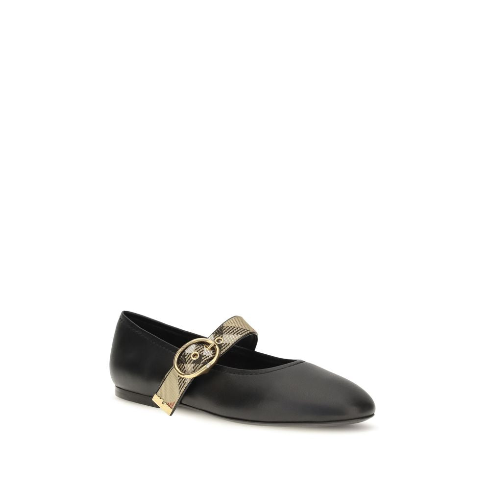 Burberry Black Robin Leather Ballerinas With Check Strap Flats schwarz