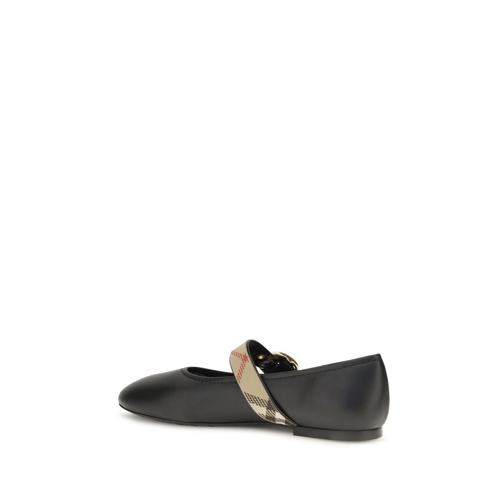 Burberry Black Robin Leather Ballerinas With Check Strap Flats schwarz