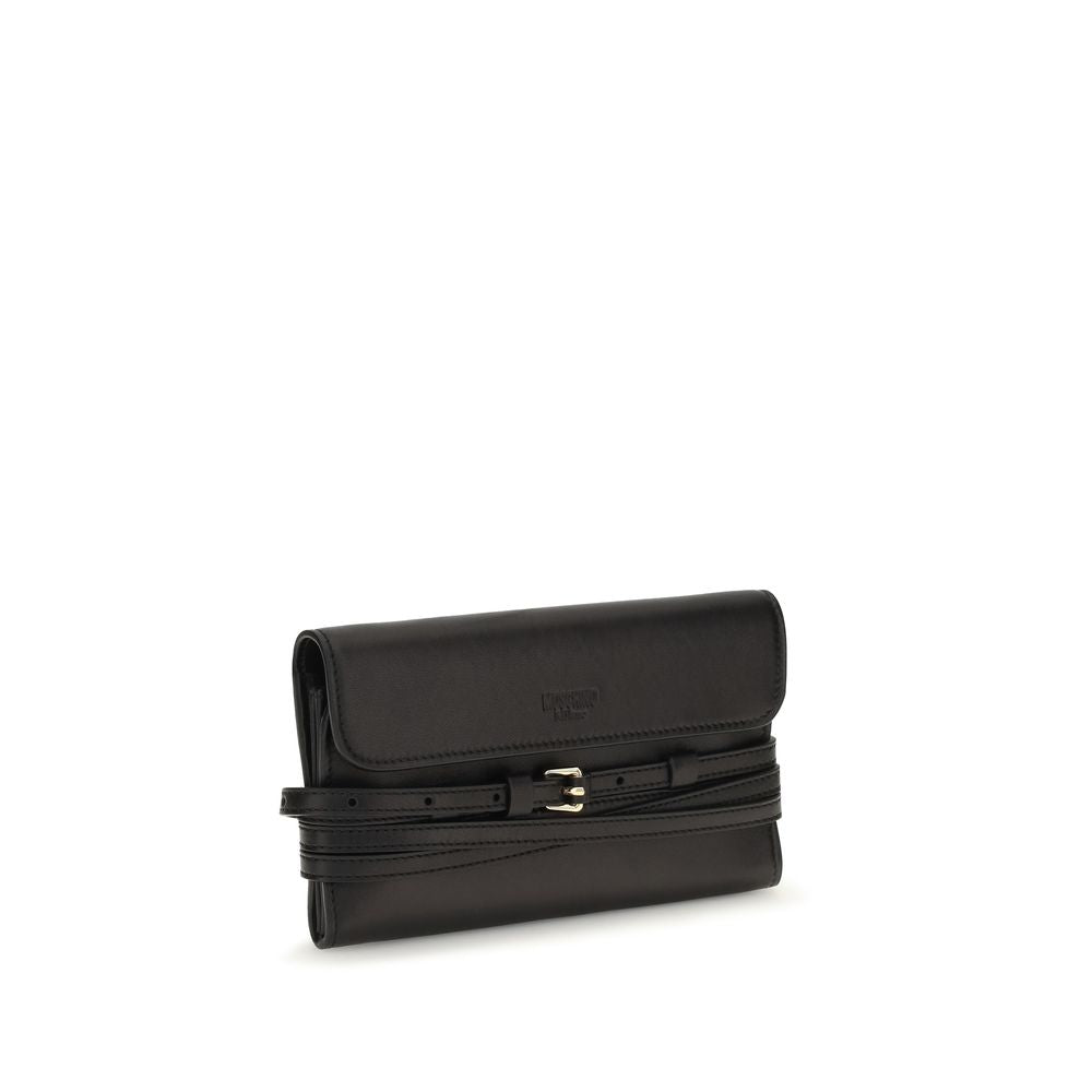 Moschino Black Leather Wallet With Buckle Detail schwarz