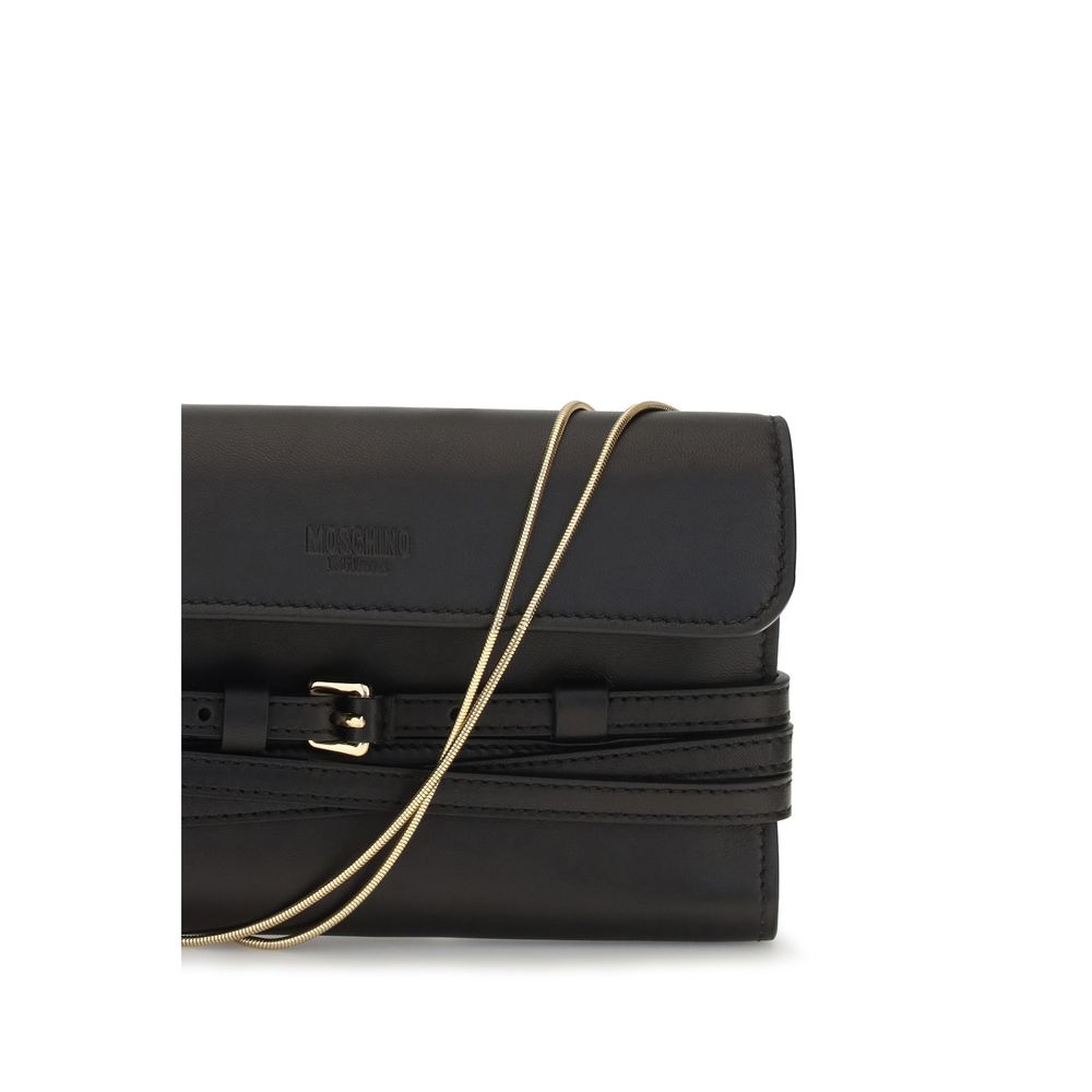 Moschino Black Leather Wallet With Buckle Detail schwarz