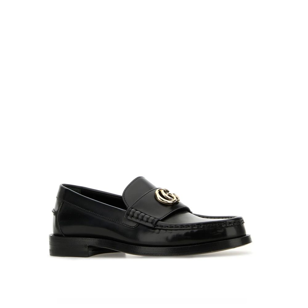 Gucci Black Leather Slip-On Loafers schwarz