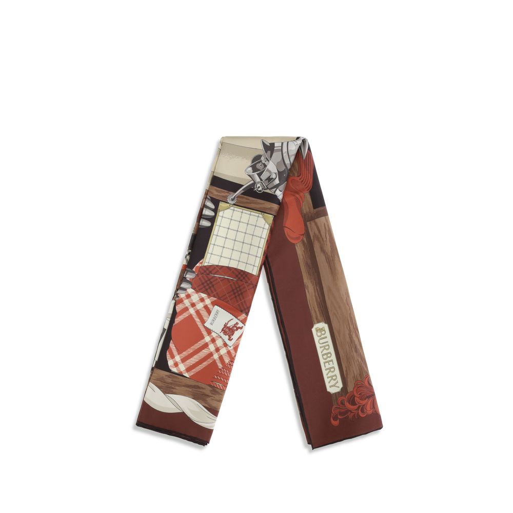 Burberry Brown Silk Wardrobe Print Scarf braun