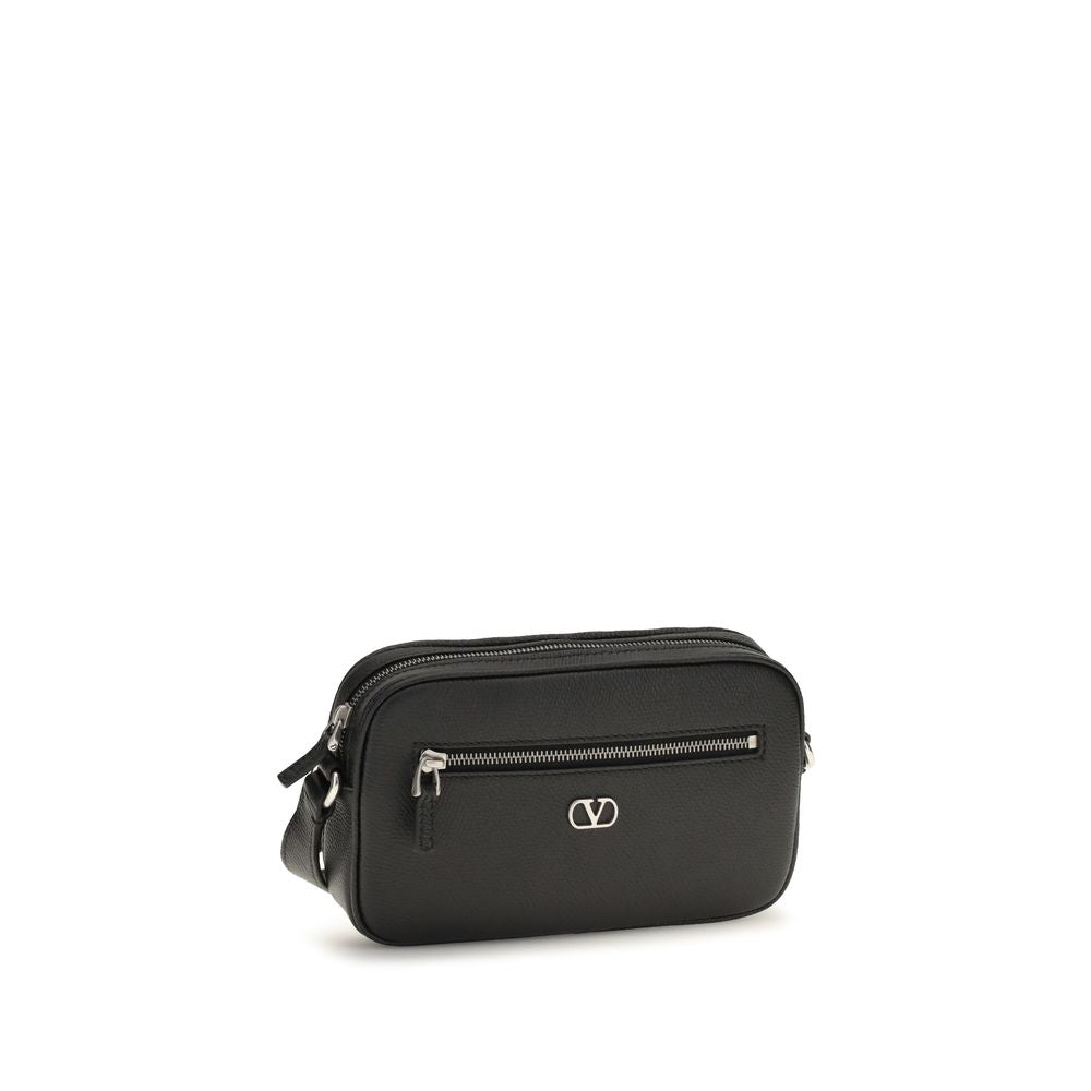 Valentino Garavani Black Grained Leather Crossbody Bag With Zip Shoulder schwarz