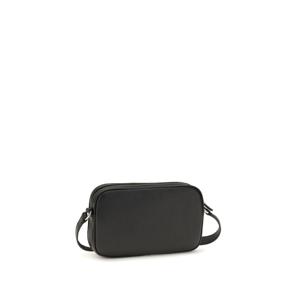 Valentino Garavani Black Grained Leather Crossbody Bag With Zip Shoulder schwarz