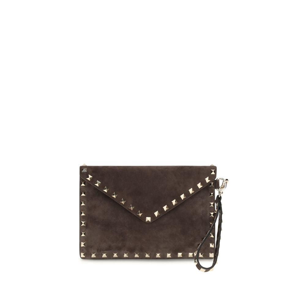 Valentino Garavani Brown Suede Leather Clutch Bag braun