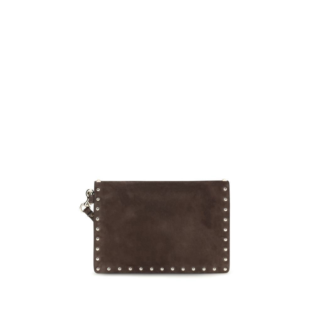Valentino Garavani Brown Suede Leather Clutch Bag braun