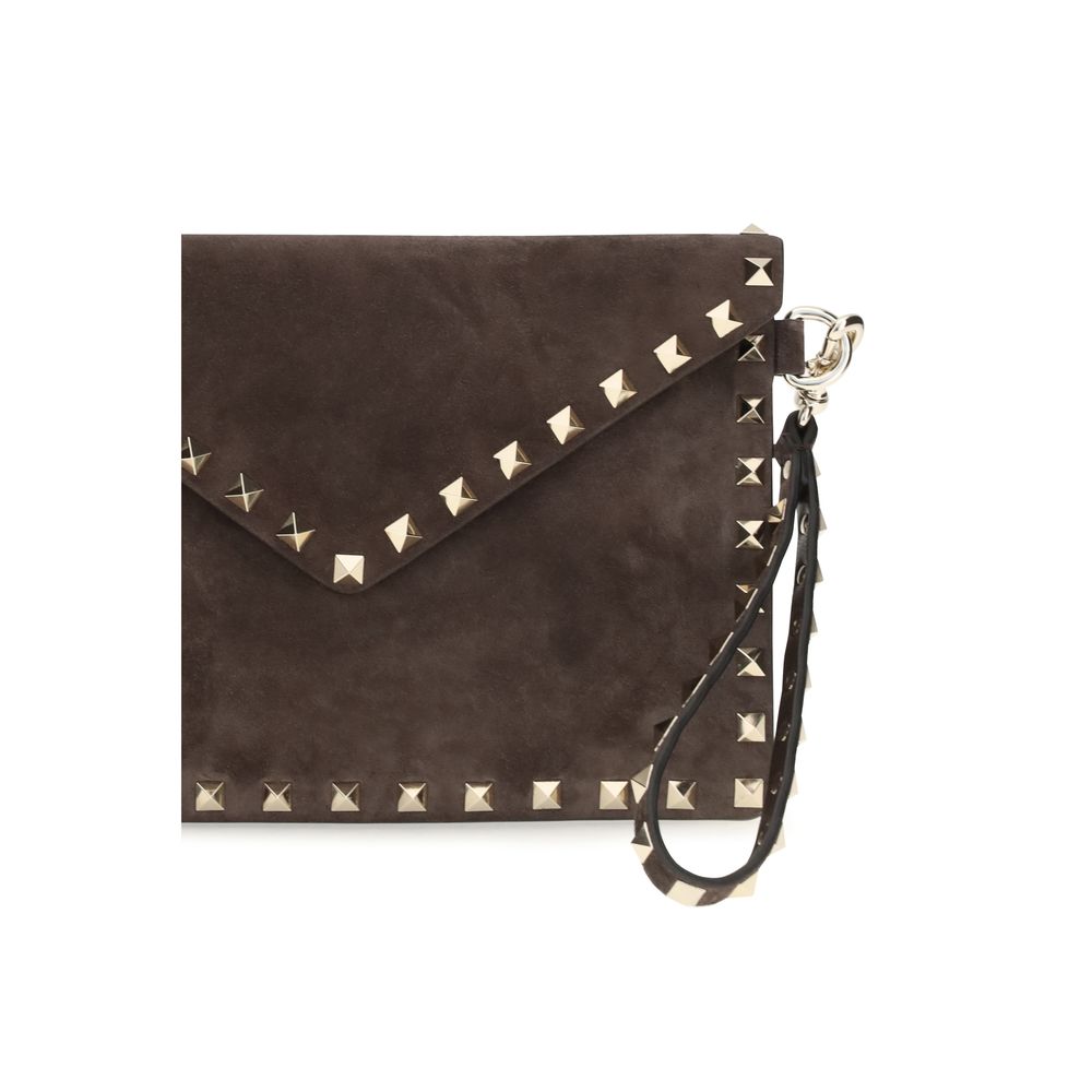 Valentino Garavani Brown Suede Leather Clutch Bag braun