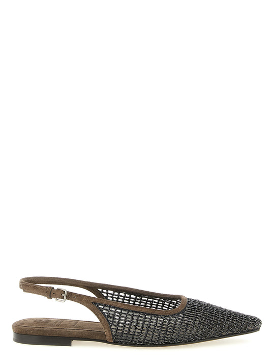 Brunello Cucinelli Brown 'Precious Net Embroidery' Flats braun