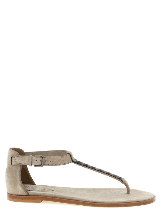 Brunello Cucinelli Beige 'Precious Strap' Mini Sandals