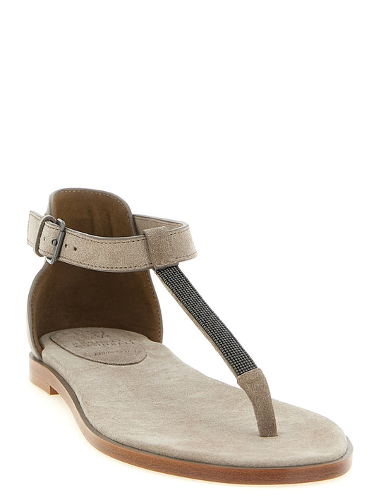 Brunello Cucinelli Beige 'Precious Strap' Mini Sandals