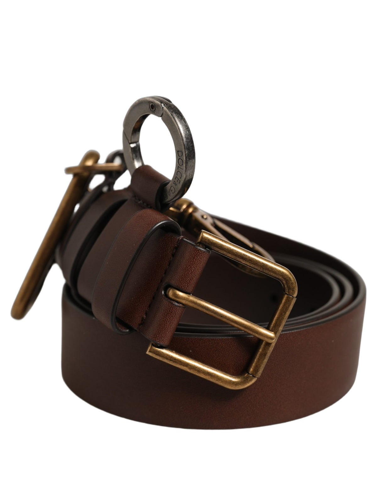 Dolce & Gabbana Men Brown Leather Gold Buckle Carabine Belt braun