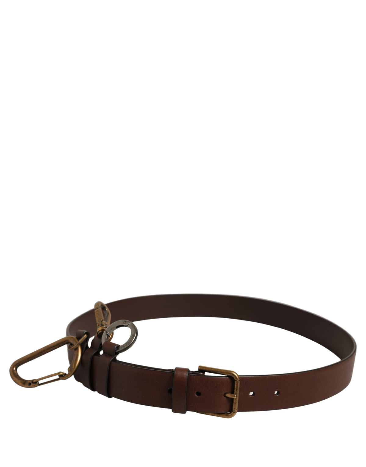 Dolce & Gabbana Men Brown Leather Gold Buckle Carabine Belt braun